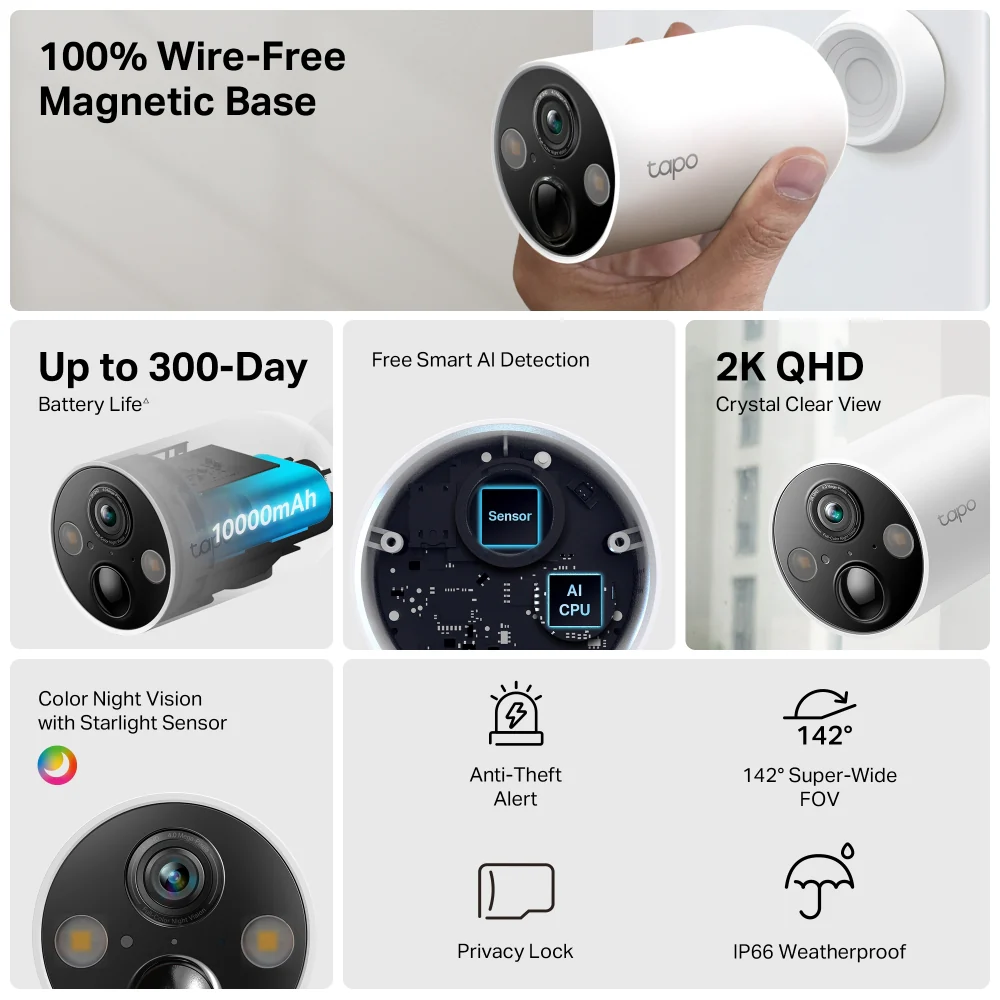Tapo C425 Series | Battery-Powered Outdoor Security Camera, 2K QHD, Colour Night Vision - Image 4