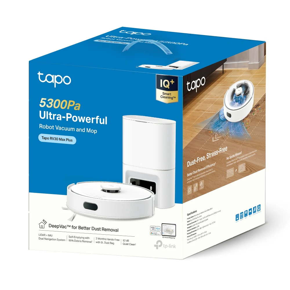 Tapo RV30 Max Plus White | Robot Vacuum & Mop with Auto-Empty Dock, 5300Pa Suction, LiDAR Navigation - Image 12