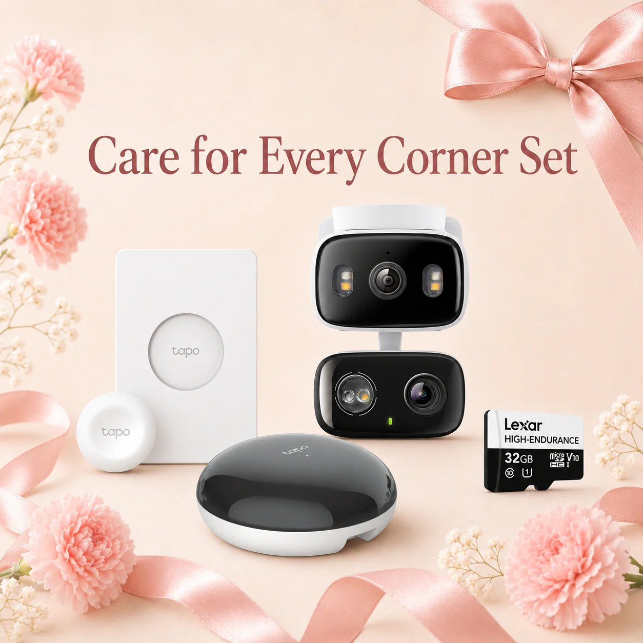 Care for Every Corner Kit - Dual-Lens Pan/Tilt Security Camera + Smart Remote Dimmer Switch + Smart Hub + Free SD Card