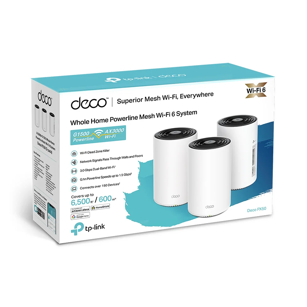 Deco PX50(3-pack)-Refurbished | AX3000 + G1500 Whole Home Powerline Mesh Wi-Fi 6 System - Image 9