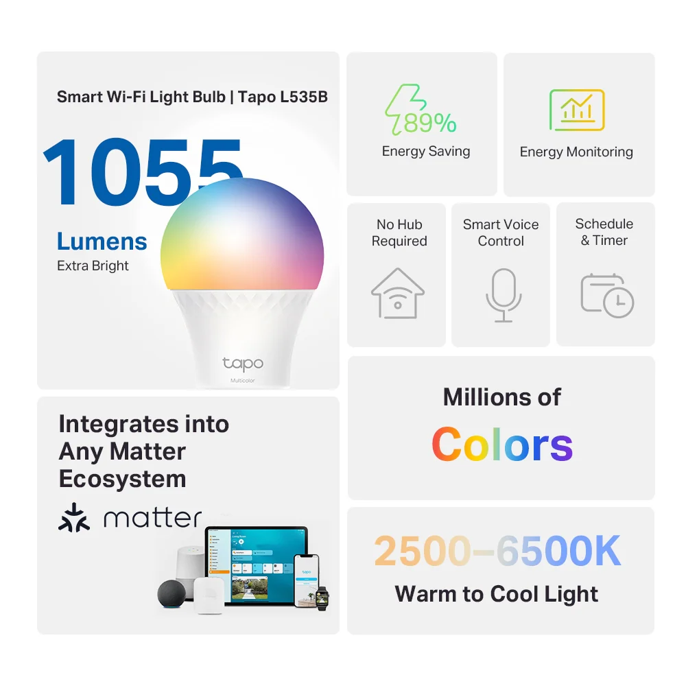 Tapo L535B | Smart Wi-Fi Light Bulb, B22 Base, Multicolour - Image 3