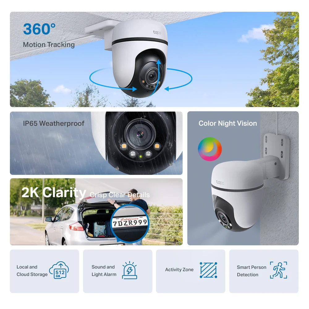 Tapo C510W | Outdoor Pan/Tilt Security Wi-Fi Camera, 2K, Colour Night Vision, Local / Cloud Storage - Image 5