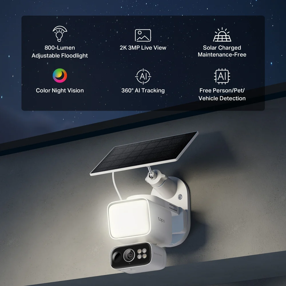 Tapo C615F KIT | Solar Floodlight Pan/Tilt Security Camera Kit, 2K 3MP, AI Tracking - Image 2
