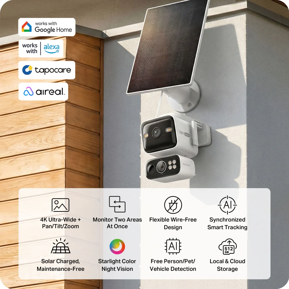 Tapo C675D KIT | Solar Dual-Lens Pan/Tilt Security Camera Kit, Dual 4K 8MP, AI Detection - Image 4
