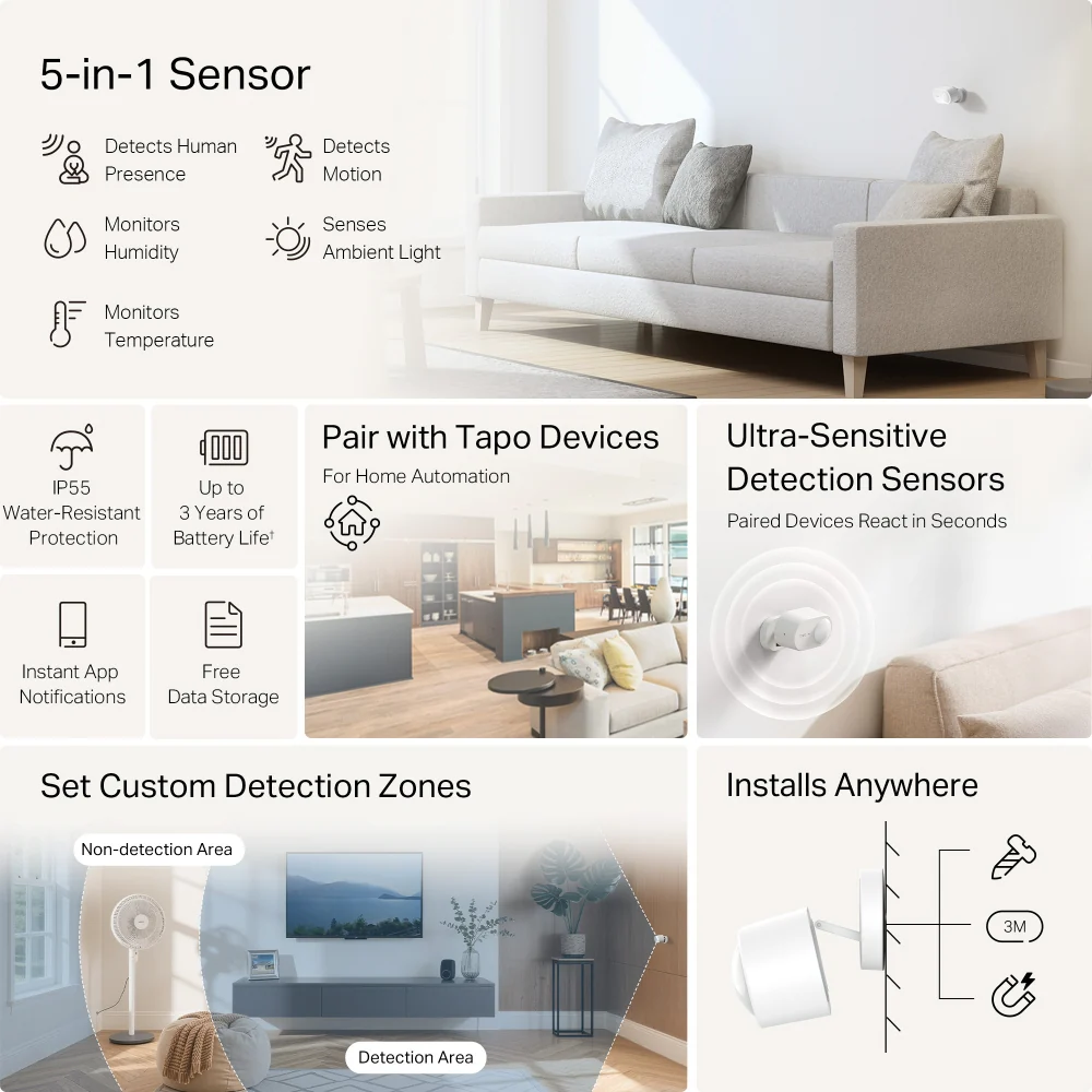 Tapo T150 | Smart Human Presence Sensor, 5-in-1 Detection - Image 2