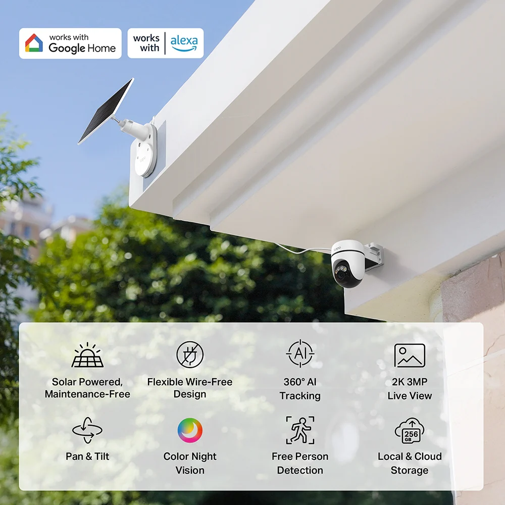 TC90 KIT | Solar Pan/Tilt Security Camera Kit, 2K 3MP, Night Vision - Image 5