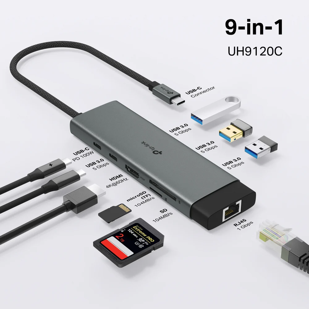 UH9120C | USB-C 9-in-1 Hub, 4K@60Hz HDMI, 100W Power Delivery - Image 2